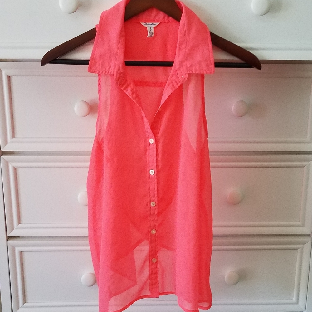 Sheer Neon Coral 🥀Tulip 🥀Back Tank Top
